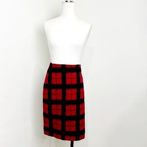 NWT $119 Talbots Womens Size 14 Red Black Plaid Skirt Wool Blend Windowpane Fall